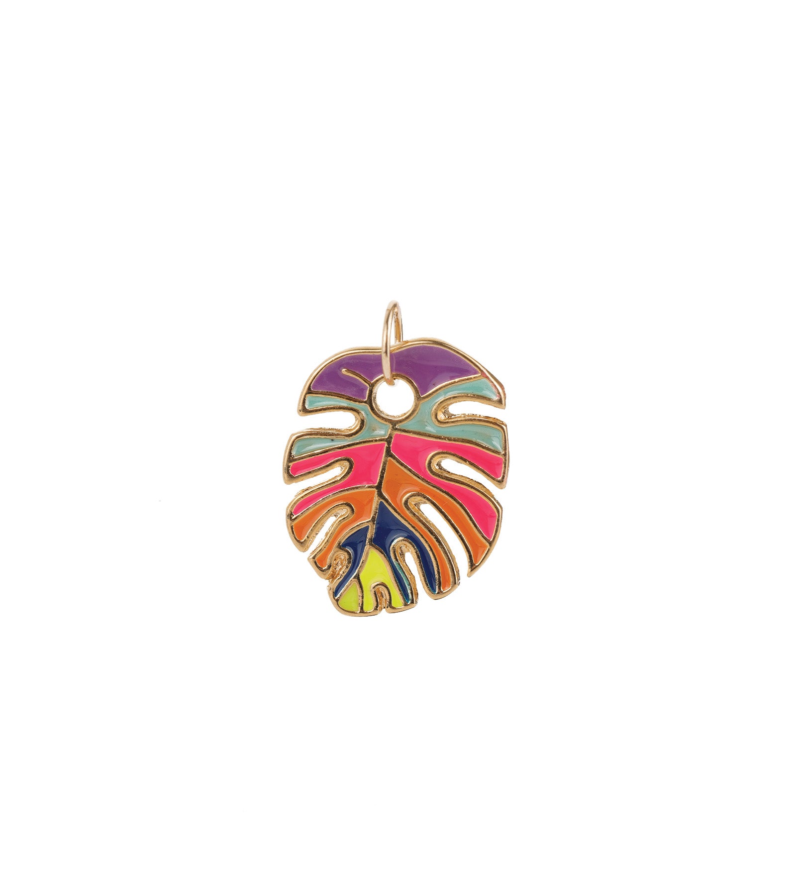 Leaf Enamel Charm 18k Gold Plated, Multi Enamel