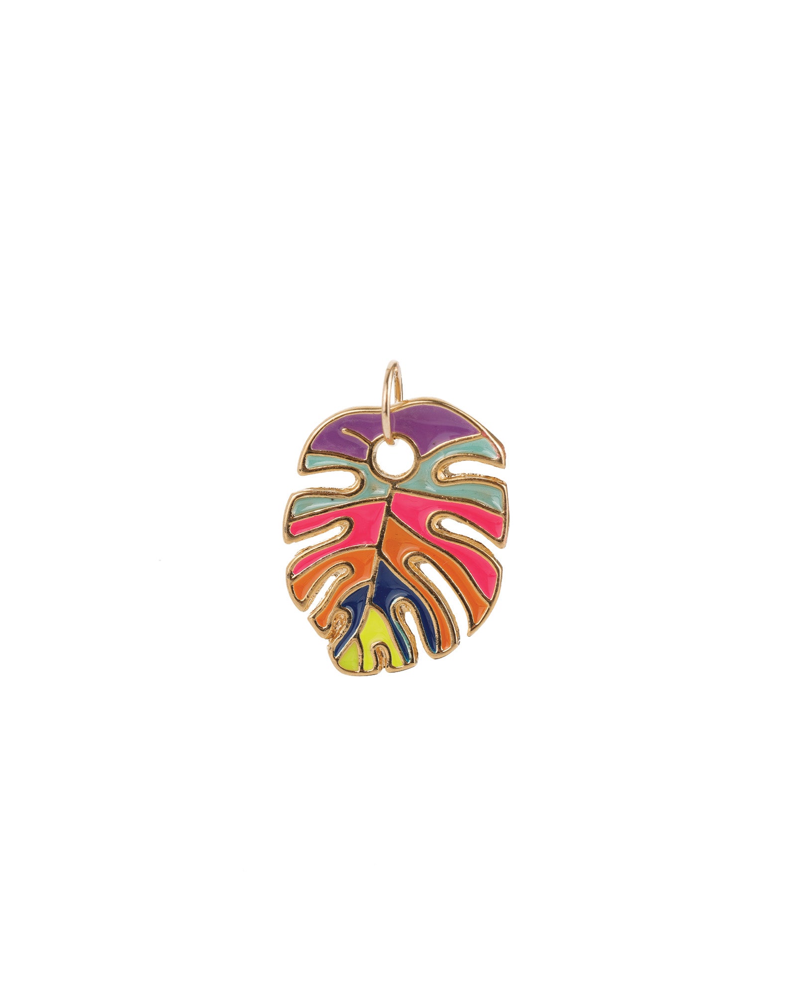 Leaf Enamel Charm 18k Gold Plated, Multi Enamel