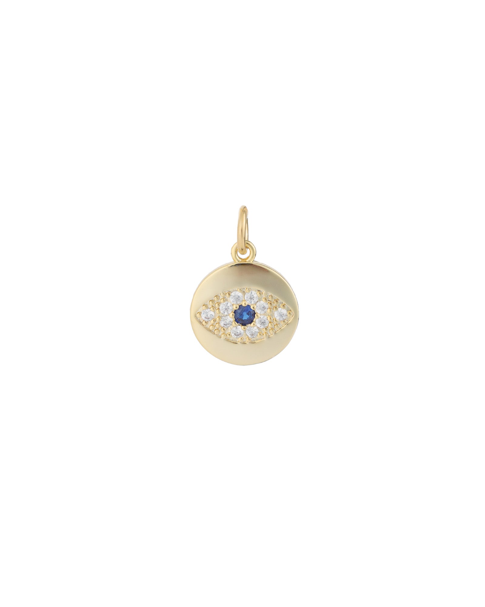 Evil Eye Pavé Round Charm 18k Gold Plated, Cubic Zirconia