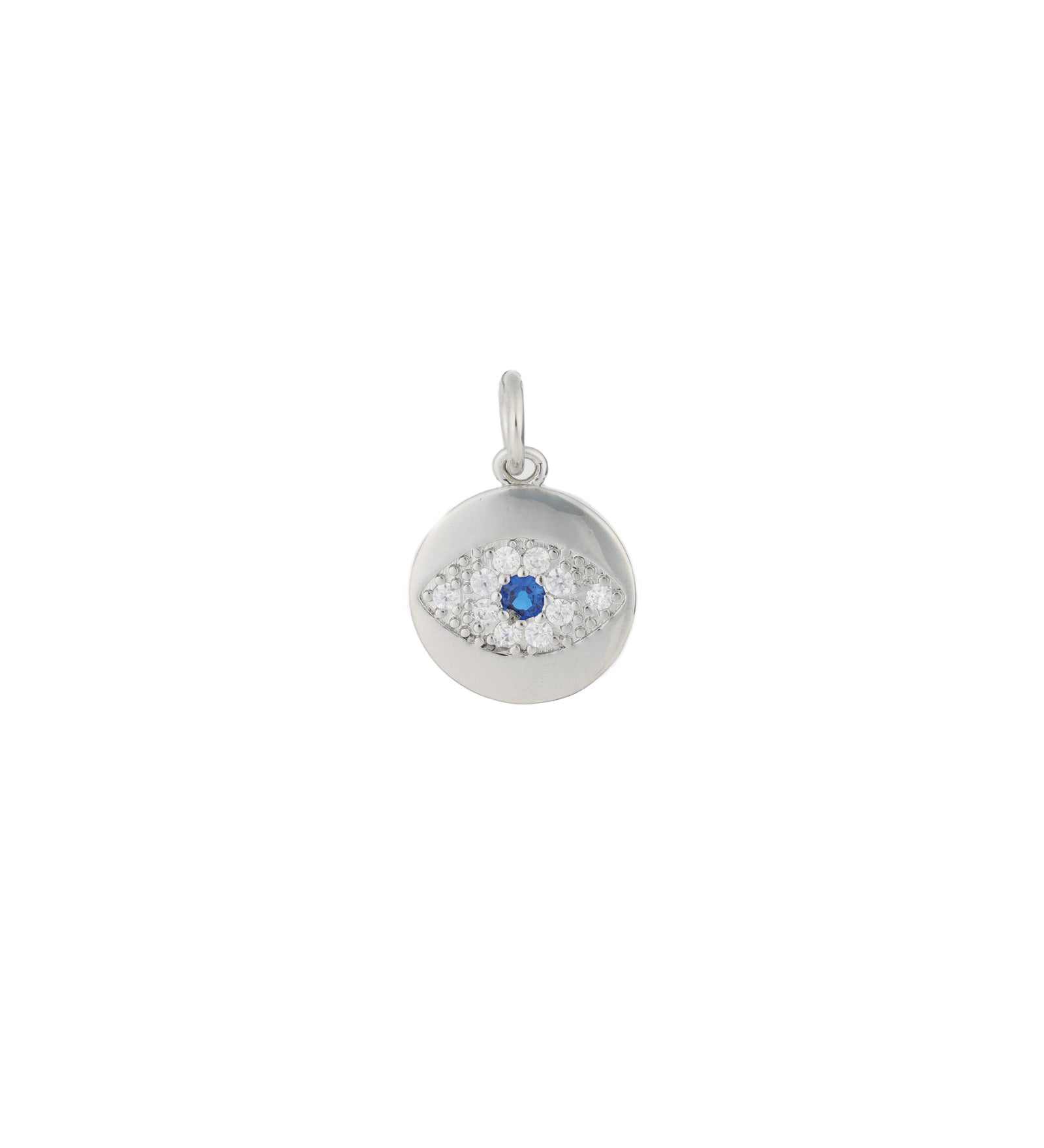 Evil Eye Pavé Round Charm Rhodium Plated, Cubic Zirconia