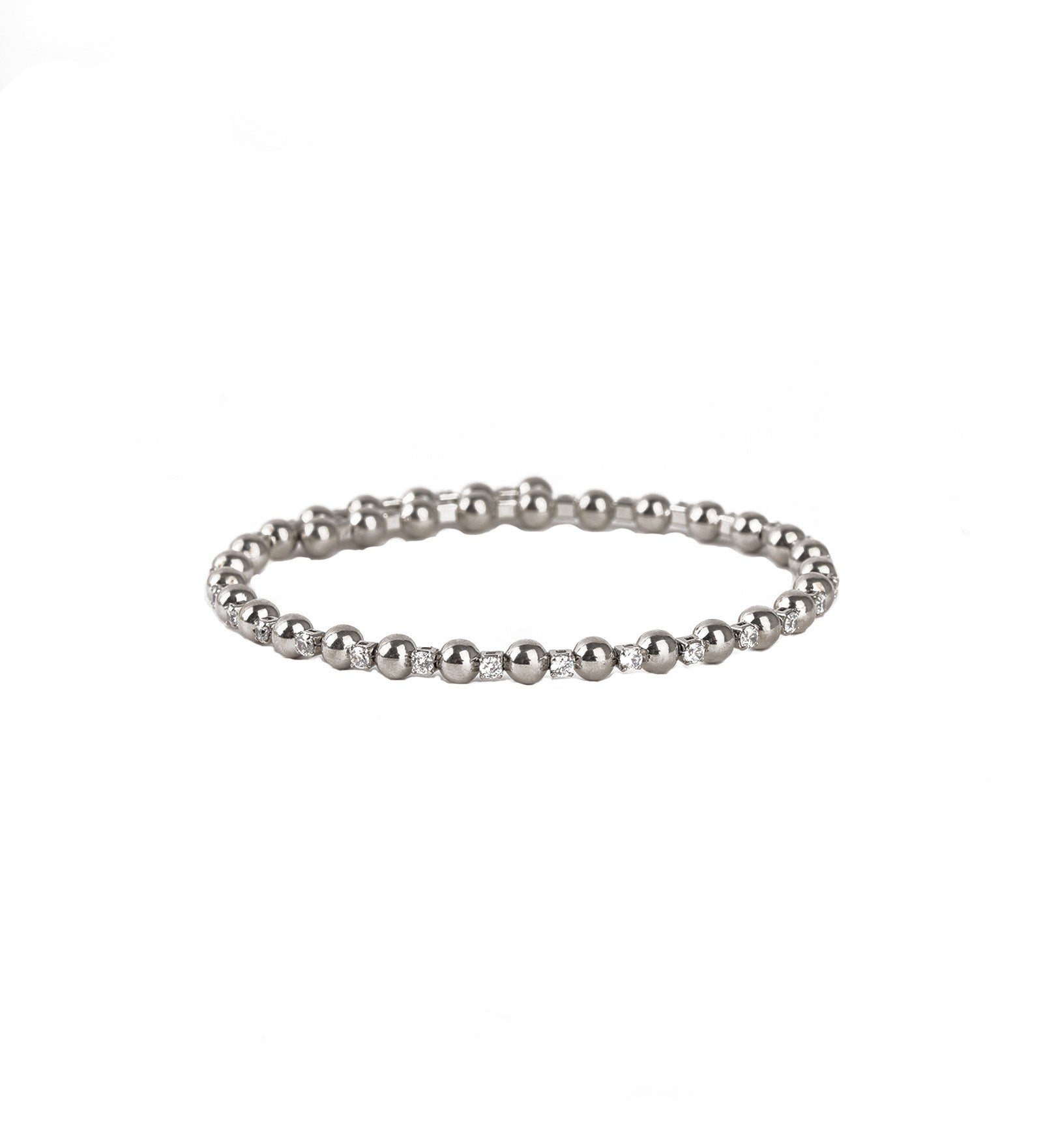 Alternating CZ Ball Coil Cuff Rhodium Plated, Cubic Zirconia