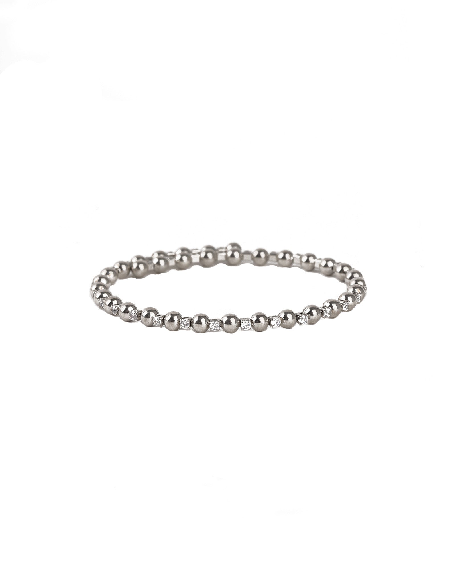 Alternating CZ Ball Coil Cuff Rhodium Plated, Cubic Zirconia