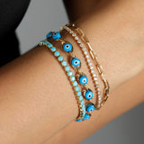 Round CZ Pull Bracelet 18k Gold Plated, Turquoise Cubic Zirconia