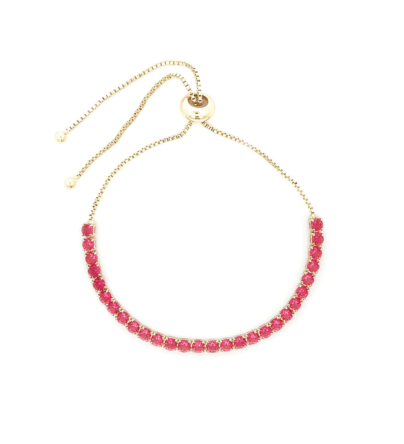 Baseline-Round CZ Pull Bracelet-Bracelets-18k Gold Plated, Hot Pink Cubic Zirconia-Blue Ruby Jewellery-Vancouver Canada