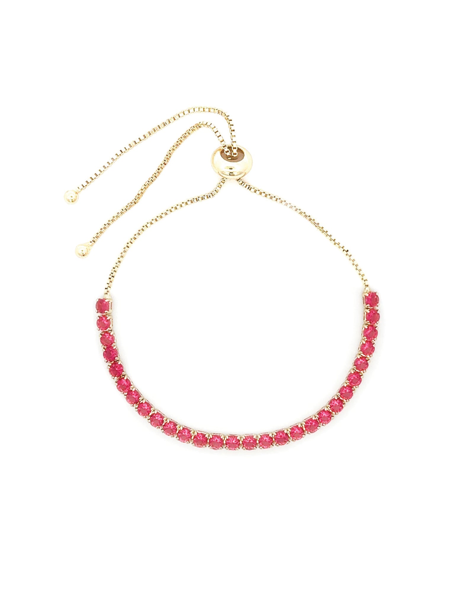 Baseline-Round CZ Pull Bracelet-Bracelets-18k Gold Plated, Hot Pink Cubic Zirconia-Blue Ruby Jewellery-Vancouver Canada