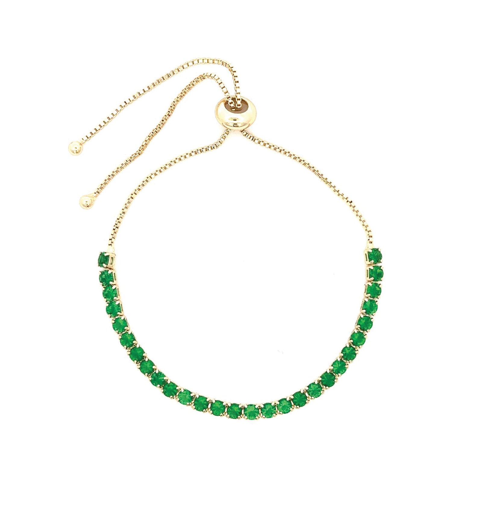 Round CZ Pull Bracelet 18k Gold Plated, Emerald Cubic Zirconia