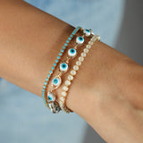 CZ 2mm Bracelet 18k Gold Plated, Turquoise Cubic Zirconia