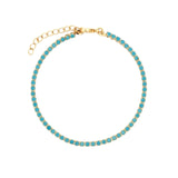 Baseline-CZ 2mm Bracelet-Bracelets-18k Gold Plated, Turquoise Cubic Zirconia-Blue Ruby Jewellery-Vancouver Canada