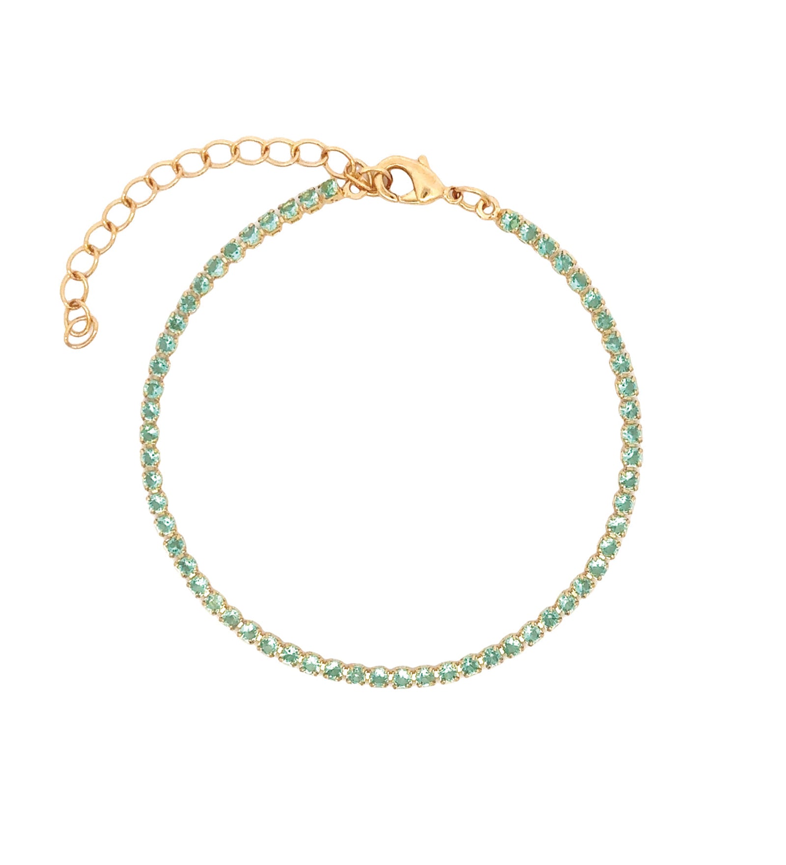 Baseline-CZ 2mm Bracelet-Bracelets-18k Gold Plated, Peridot Cubic Zirconia-Blue Ruby Jewellery-Vancouver Canada