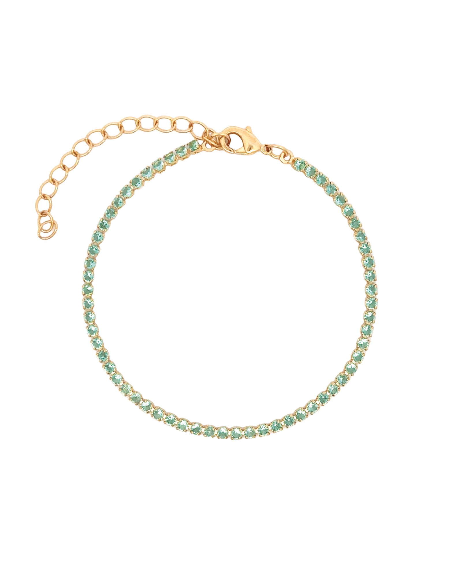 Baseline-CZ 2mm Bracelet-Bracelets-18k Gold Plated, Peridot Cubic Zirconia-Blue Ruby Jewellery-Vancouver Canada