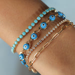 Station Evil Eye Bracelet 18k Gold Plated, Blue Enamel