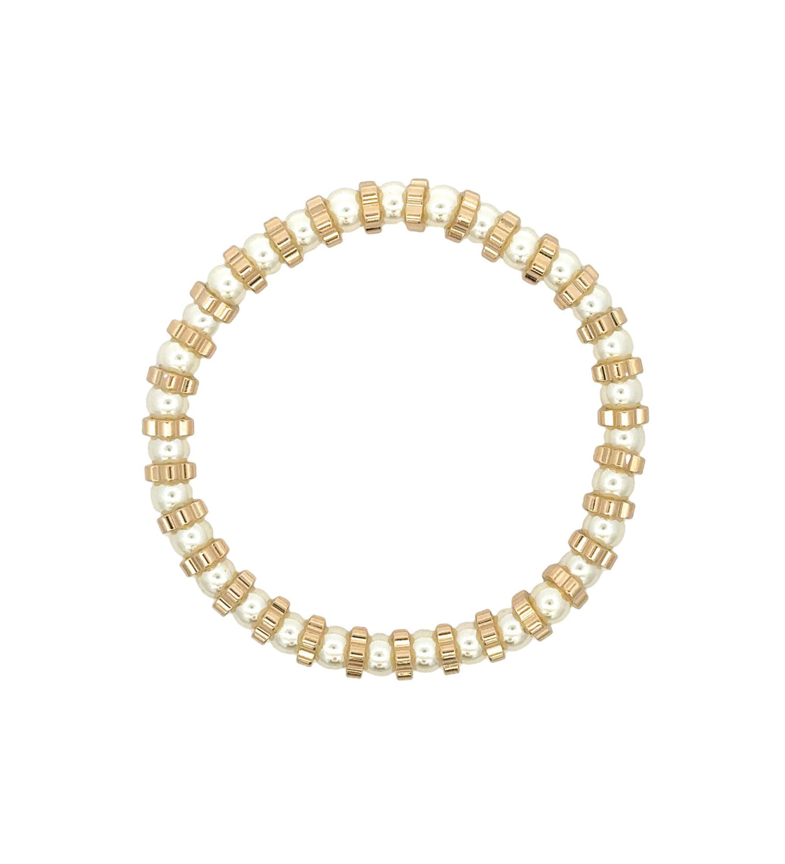 Pearl Spacer Elastic Bracelet 18k Gold Plated, White Pearl