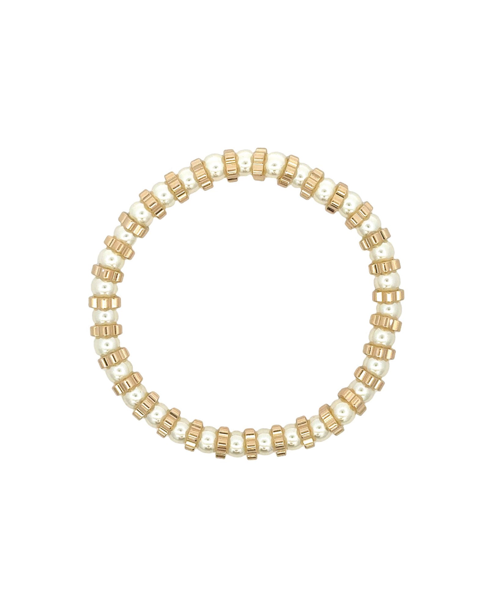 Pearl Spacer Elastic Bracelet 18k Gold Plated, White Pearl