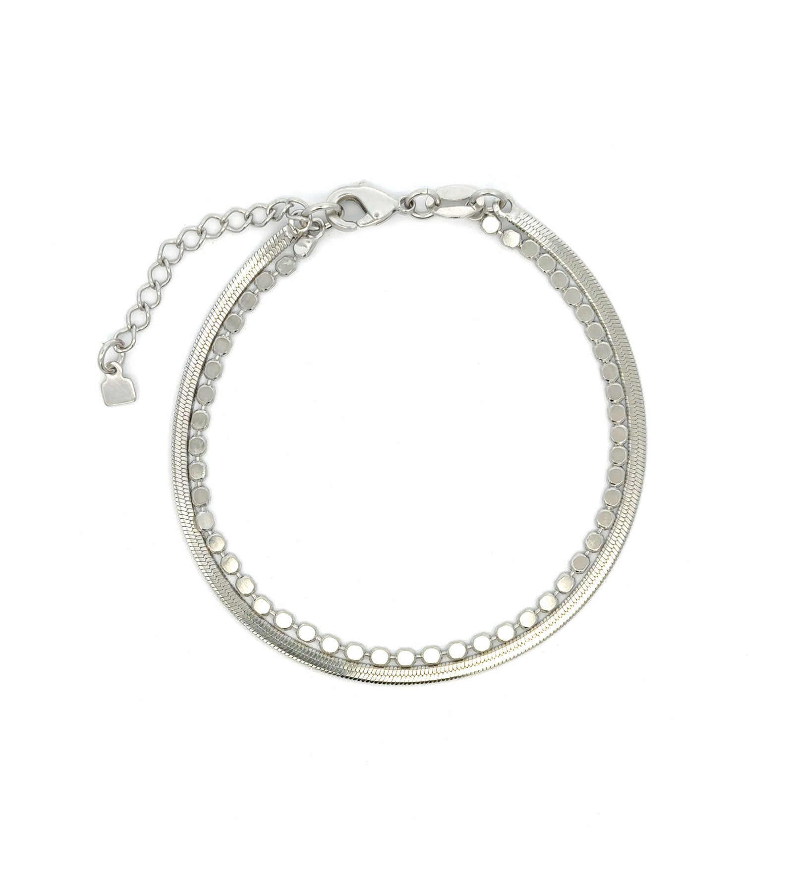 2 Row Herringbone Disc Bracelet Rhodium Plated