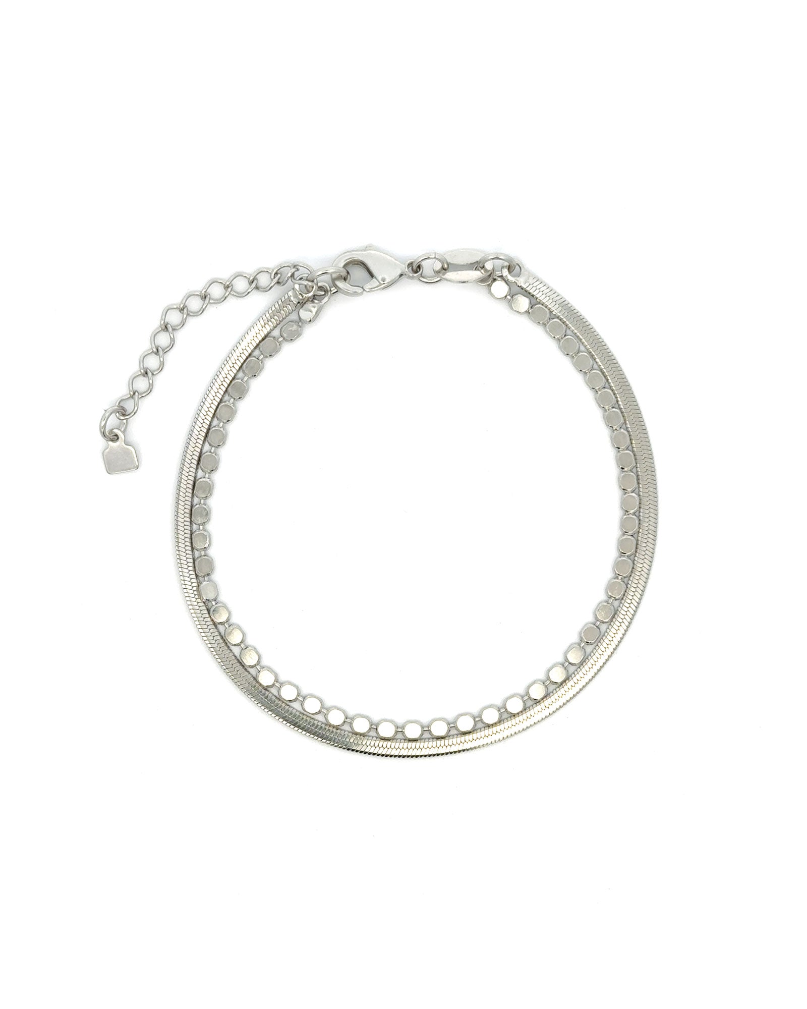 2 Row Herringbone Disc Bracelet Rhodium Plated