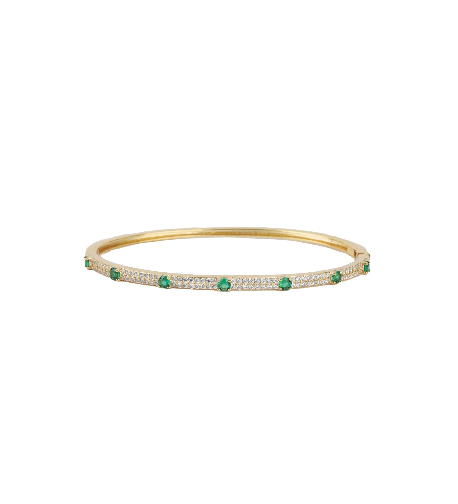 Baseline-CZ Station Pavé Bangle-Bracelets-18k Gold Plated, Green Cubic Zirconia-Blue Ruby Jewellery-Vancouver Canada