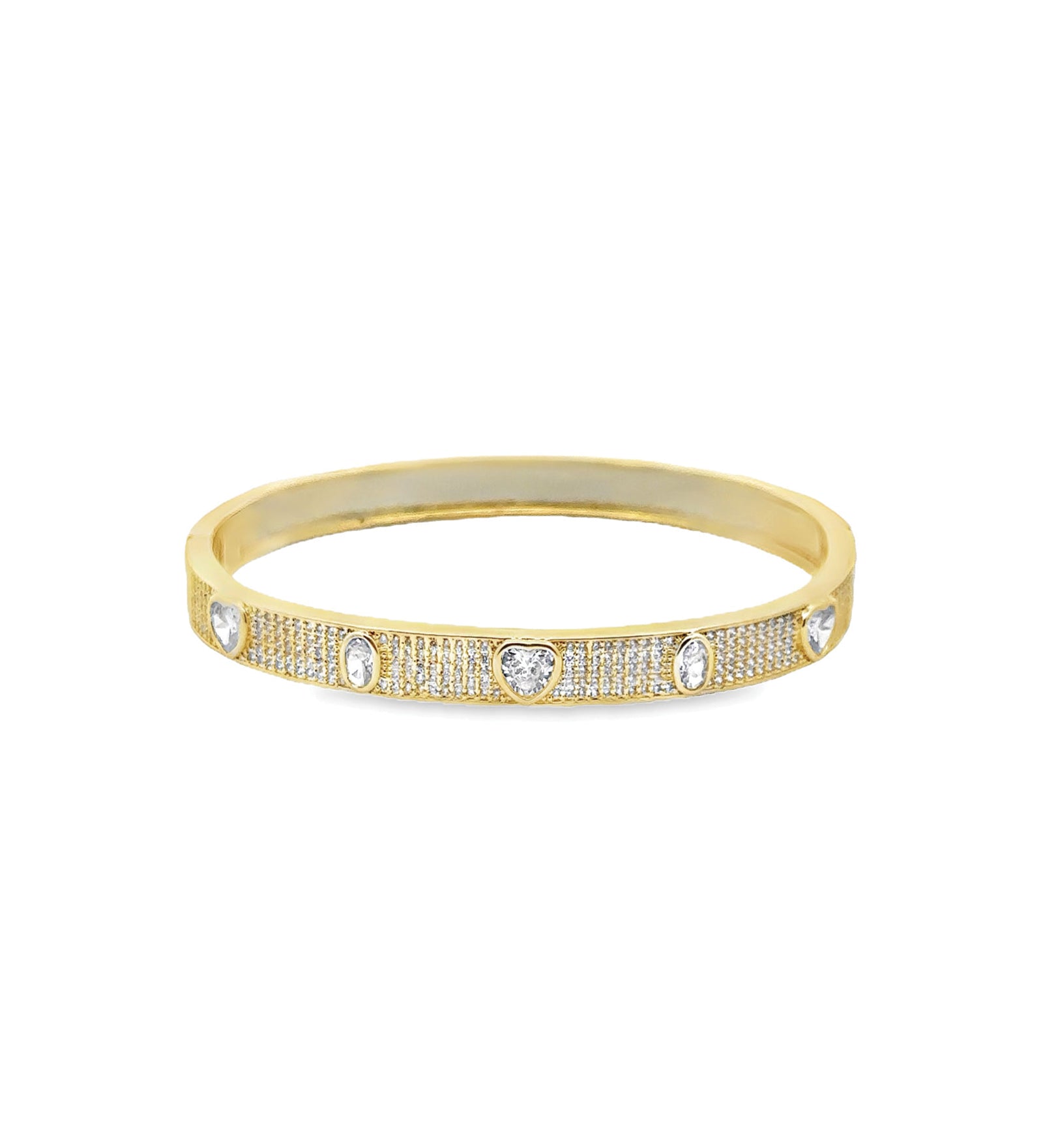 Baseline-Heart Oval CZ Pavé Bangle-Bracelets-18k Gold Plated, Cubic Zirconia-Blue Ruby Jewellery-Vancouver Canada