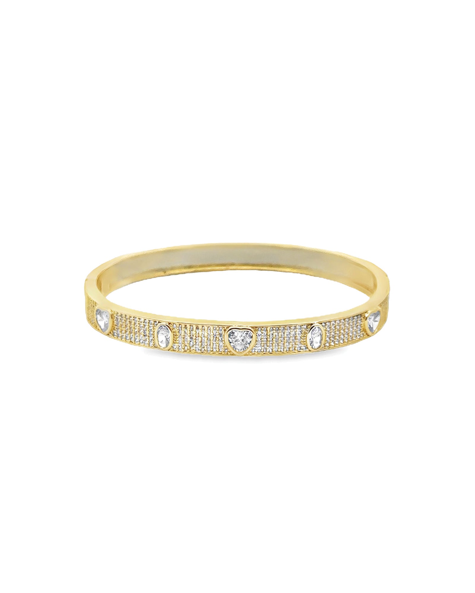 Baseline-Heart Oval CZ Pavé Bangle-Bracelets-18k Gold Plated, Cubic Zirconia-Blue Ruby Jewellery-Vancouver Canada