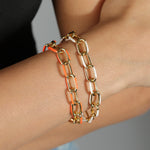 Oval Link Enamel Bracelet 18k Gold Plated, Orange Enamel