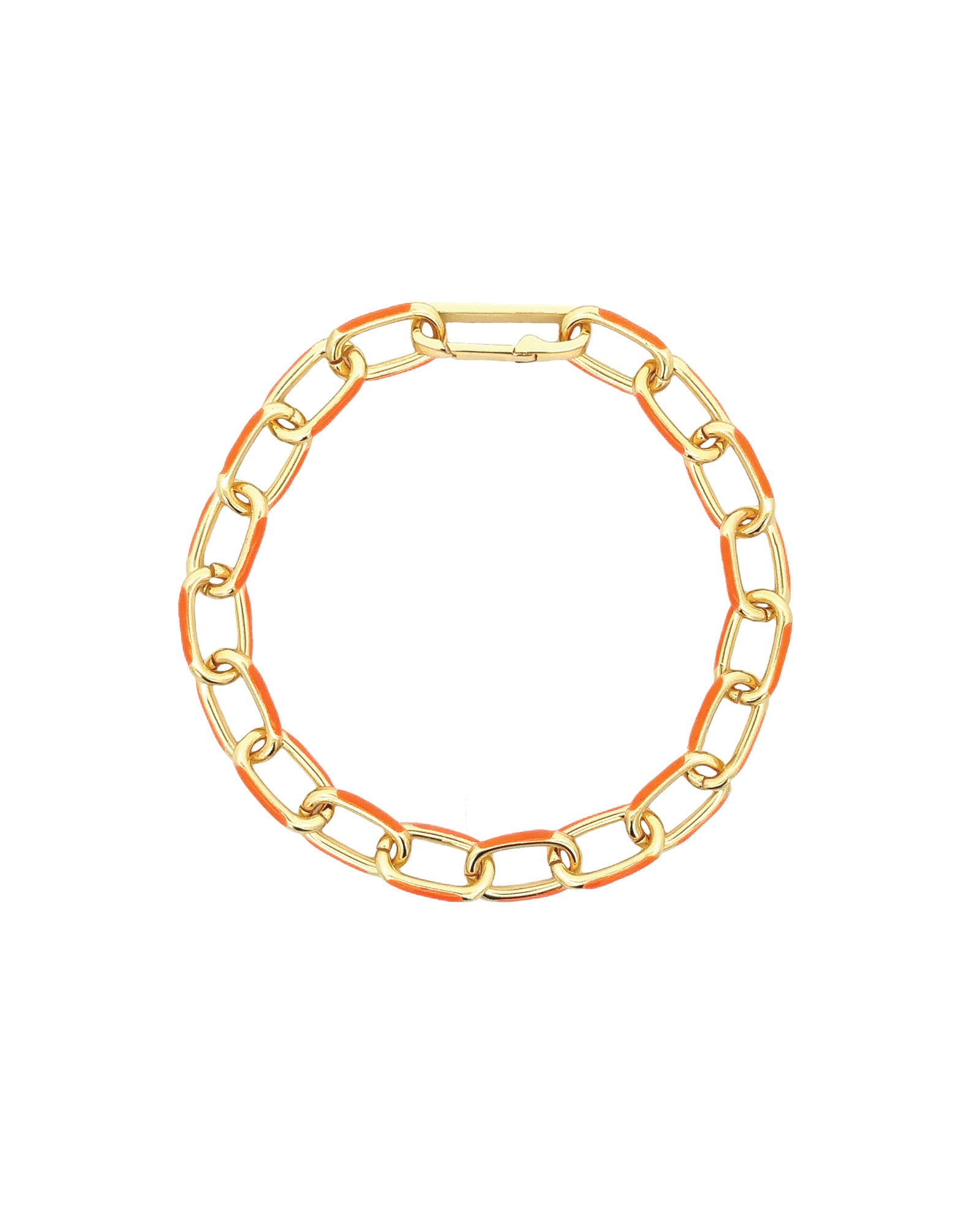 Oval Link Enamel Bracelet 18k Gold Plated, Orange Enamel