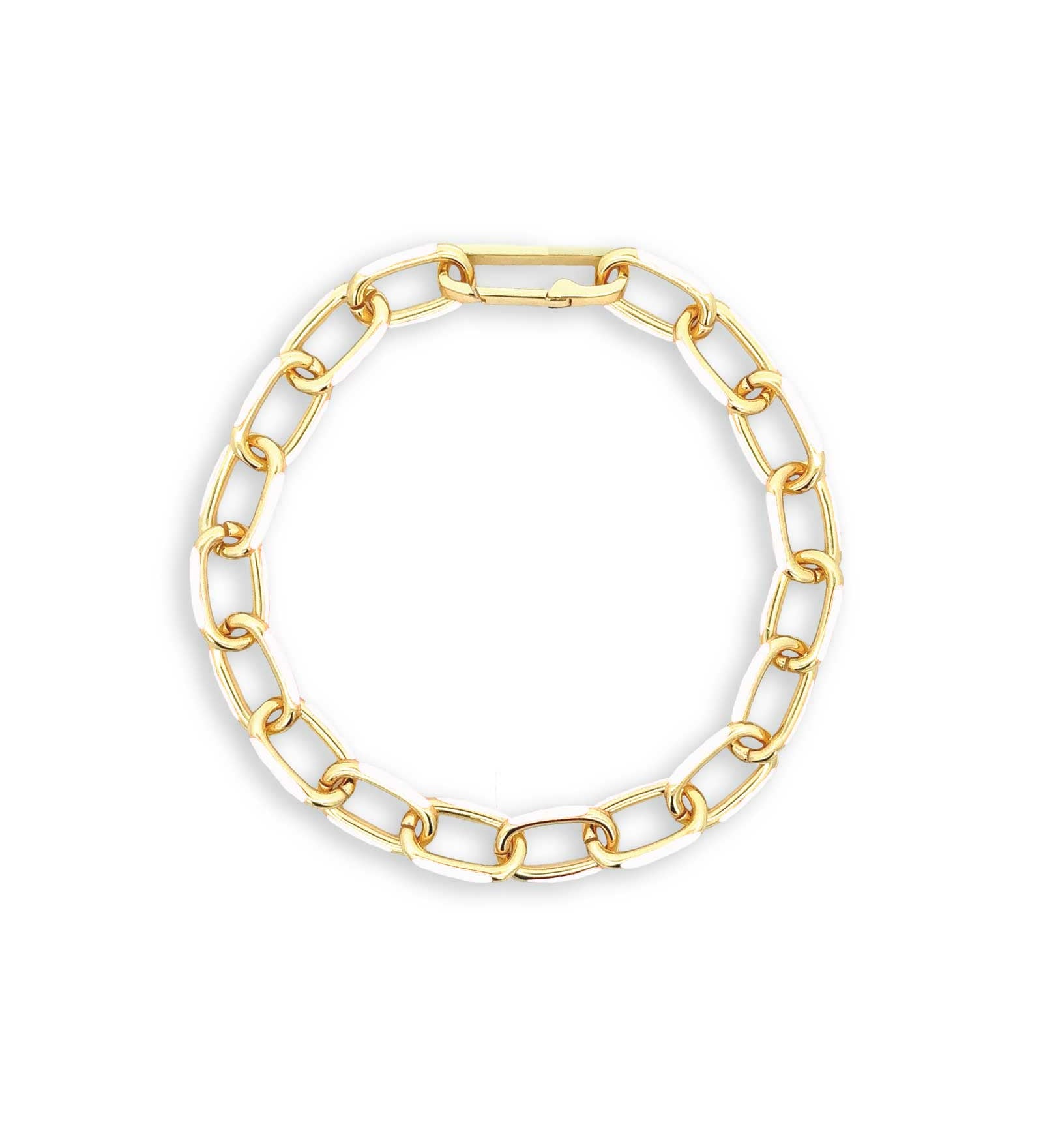 Baseline-Oval Link Enamel Bracelet-Bracelets-18k Gold Plated, White Enamel-Blue Ruby Jewellery-Vancouver Canada