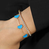 Enamel Heart Station Bracelet 18k Gold Plated, Blue Enamel