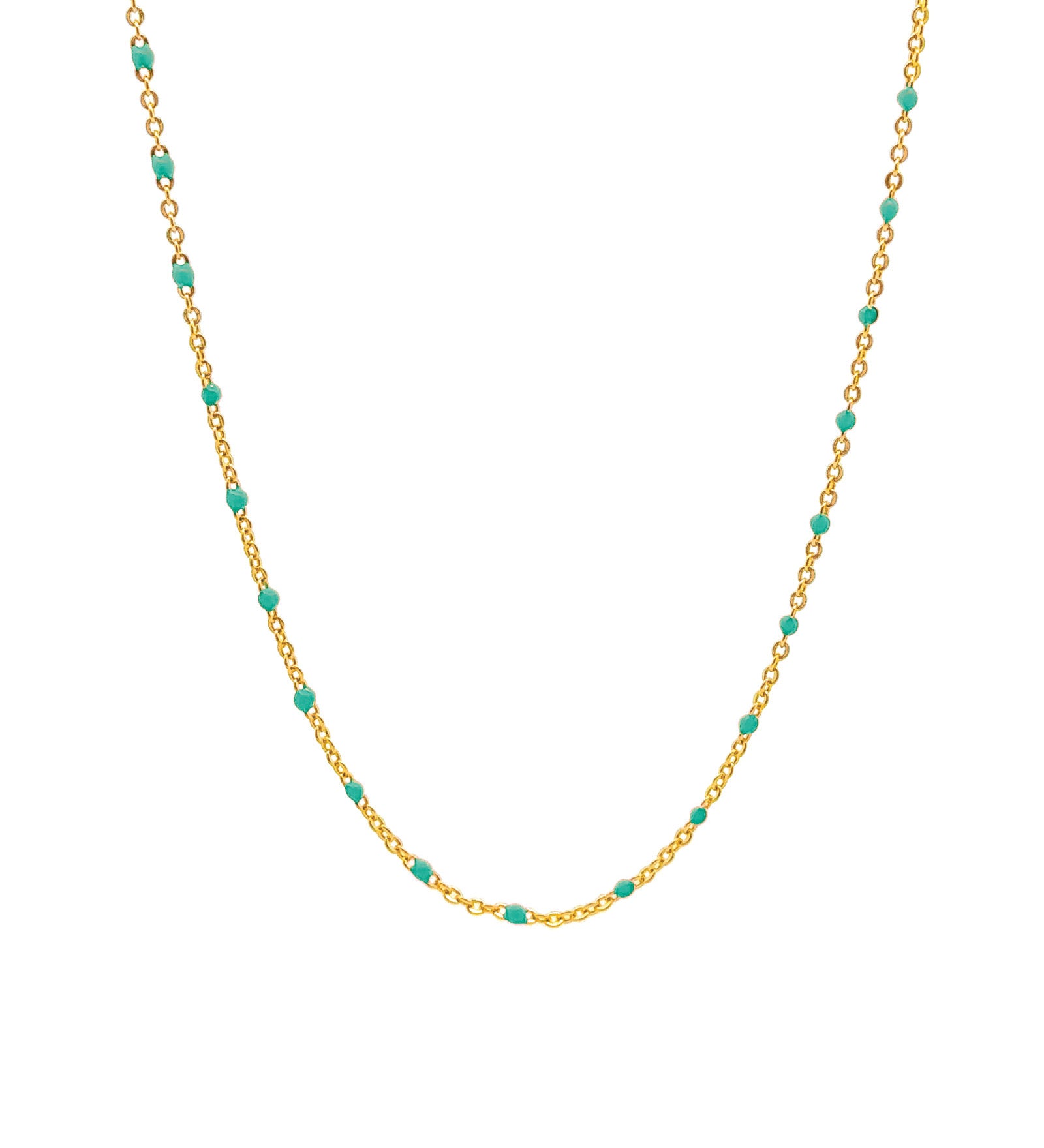 Enamel Chain Necklace Gold Plated, Turquoise Enamel