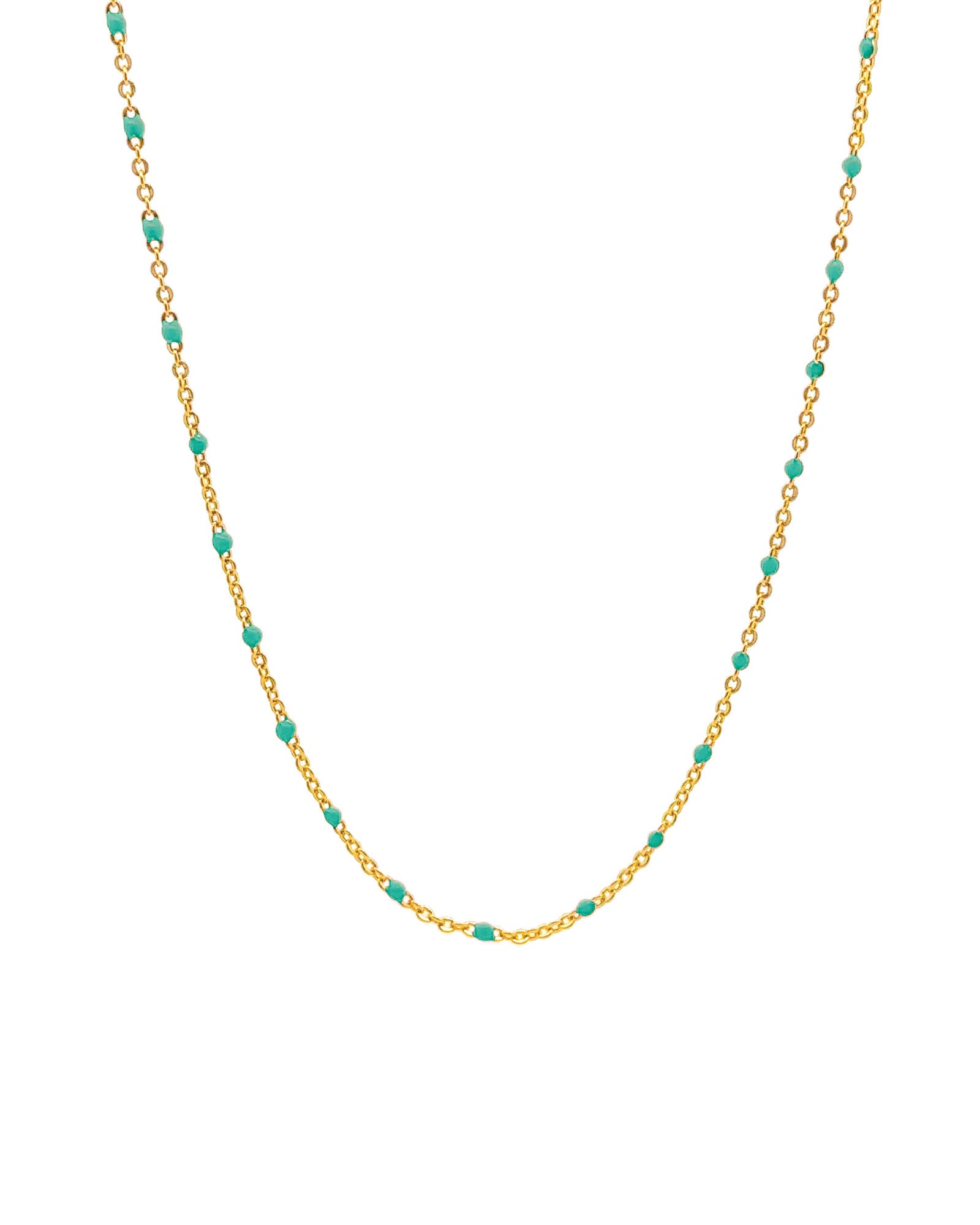 Enamel Chain Necklace Gold Plated, Turquoise Enamel