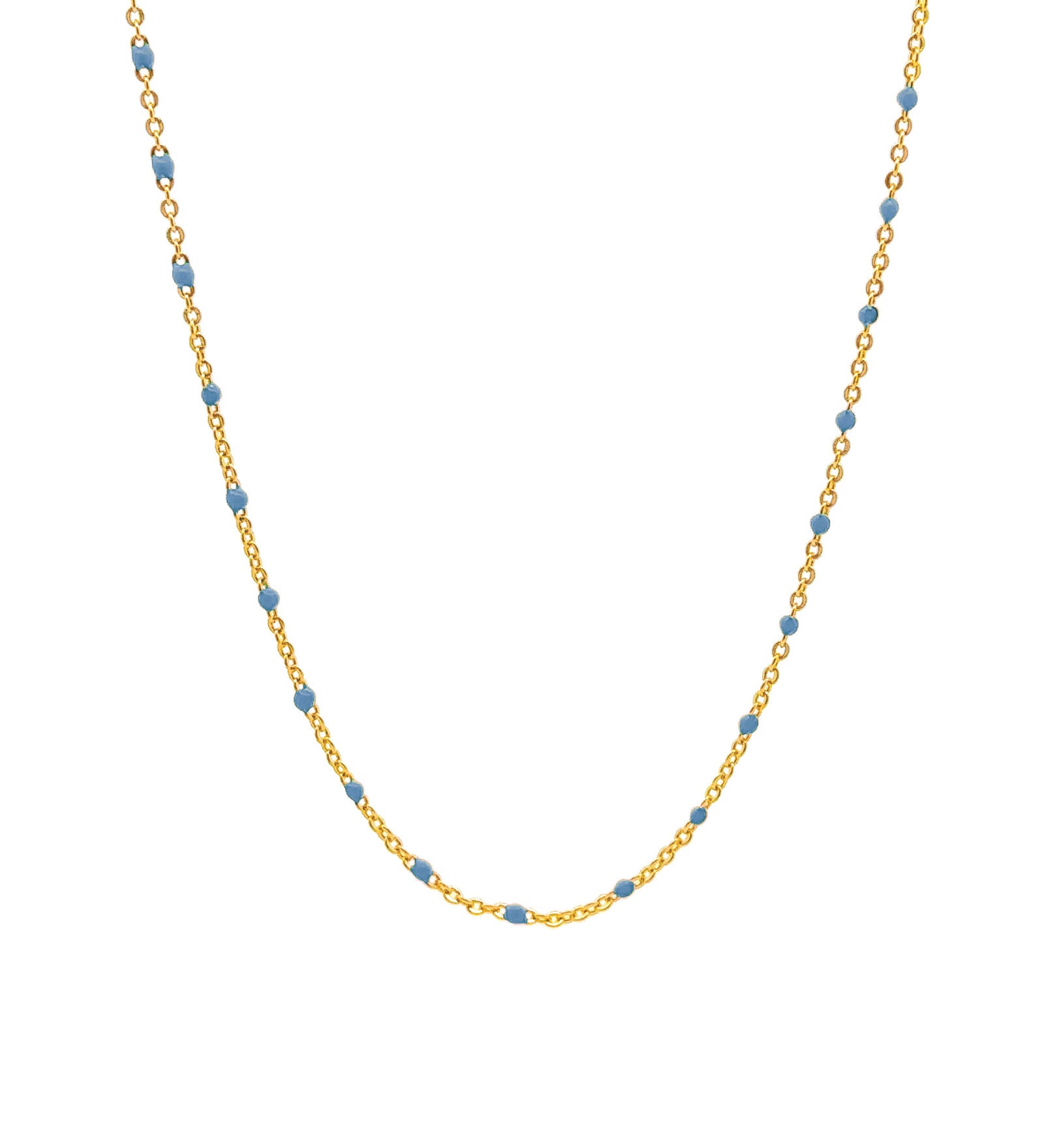 Enamel Chain Necklace Gold Plated, Blue Enamel