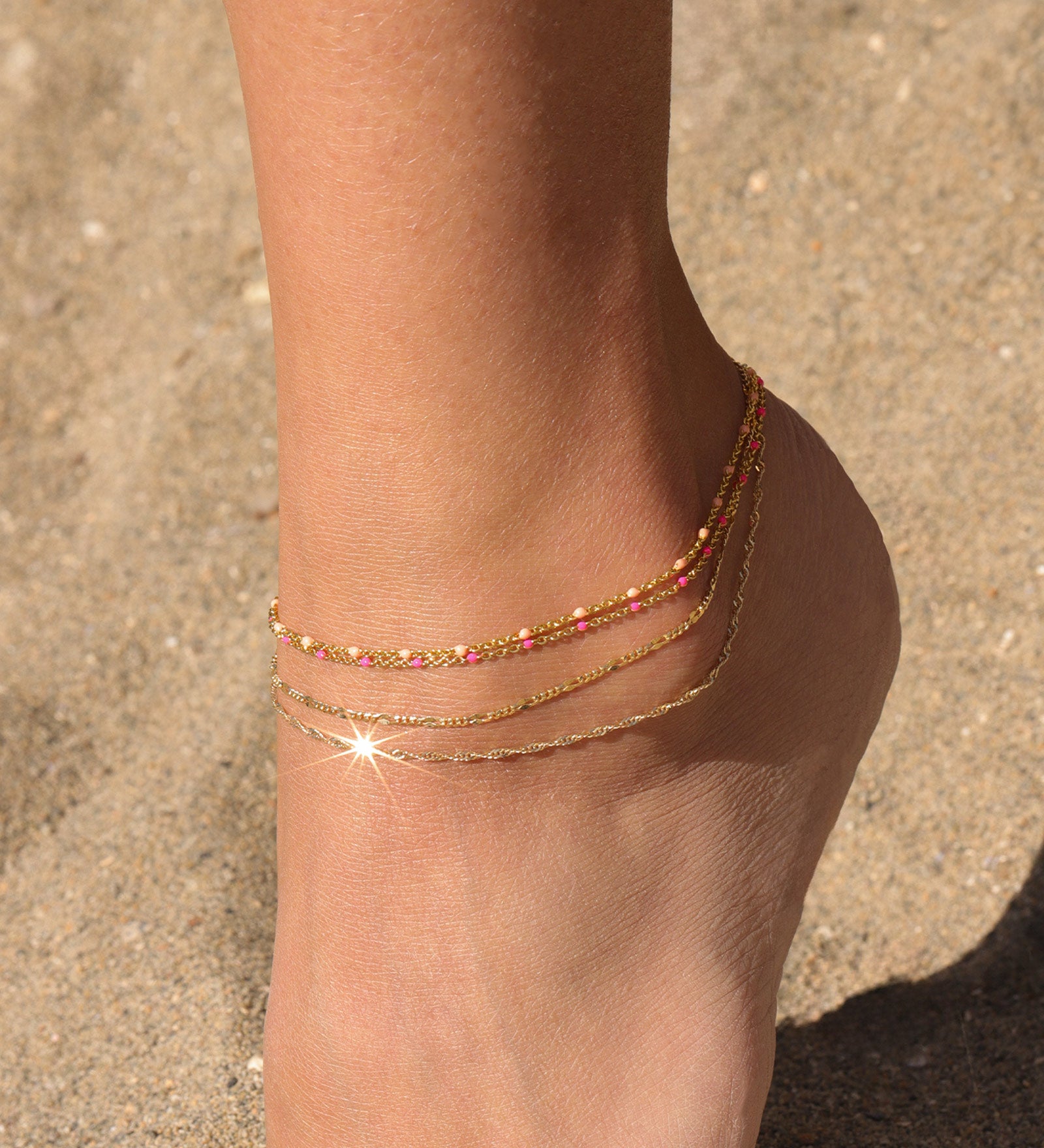 Charm Society-Enamel Chain Anklet-Anklets-14k Gold Filled, Hot Pink Enamel-Blue Ruby Jewellery-Vancouver Canada