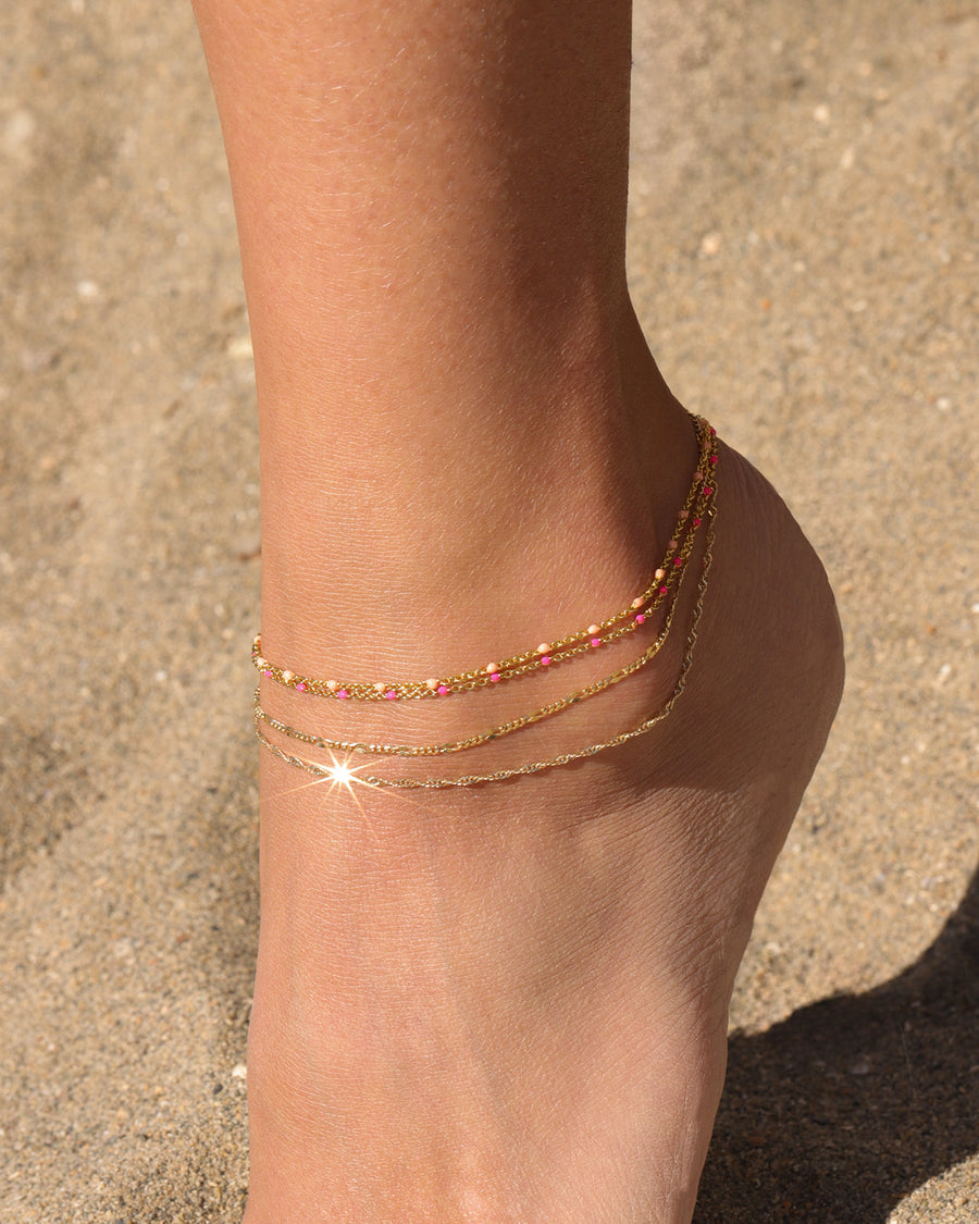 Charm Society-Enamel Chain Anklet-Anklets-14k Gold Filled, Hot Pink Enamel-Blue Ruby Jewellery-Vancouver Canada