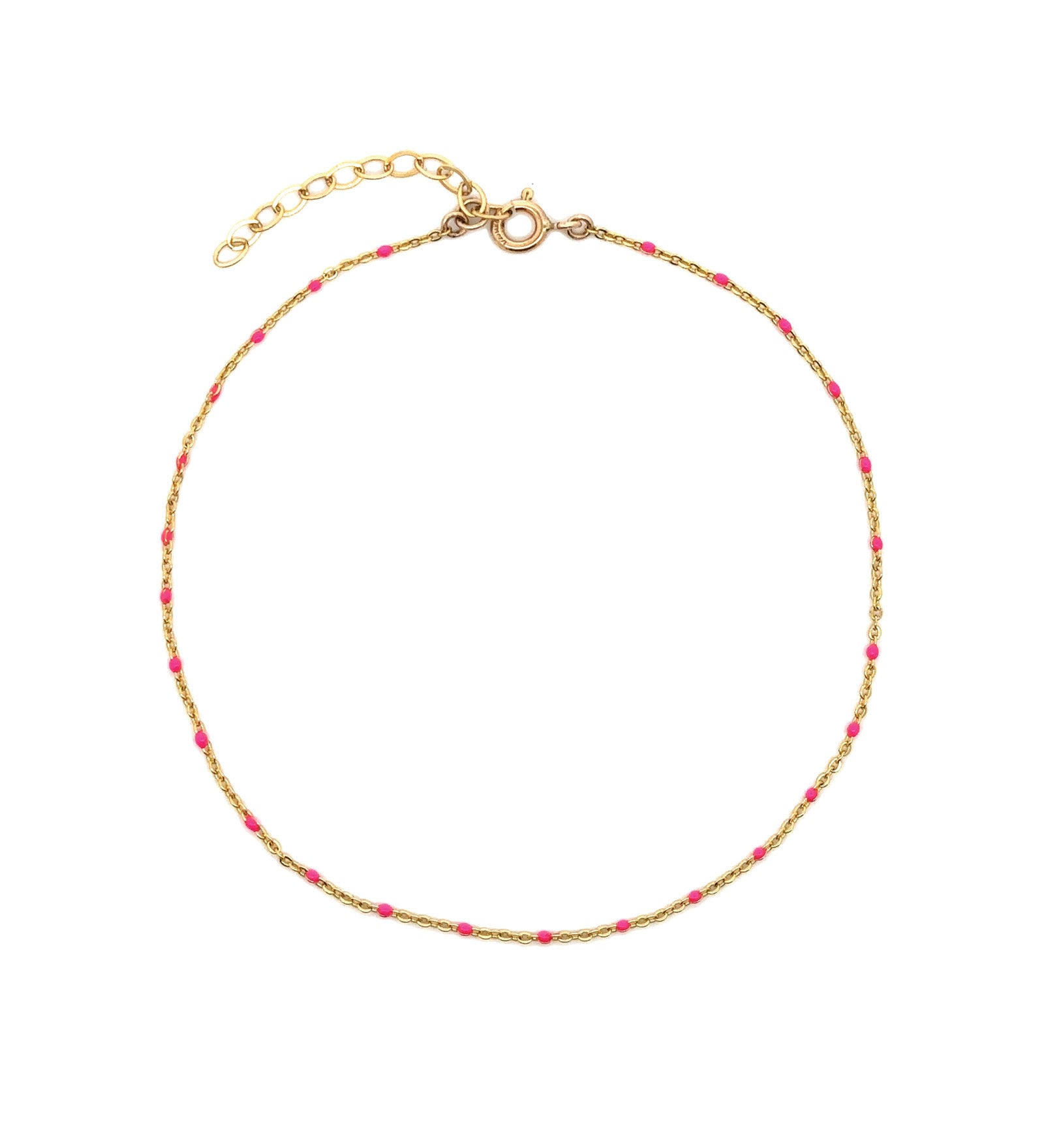 Enamel Chain Anklet 14k Gold Filled, Hot Pink Enamel