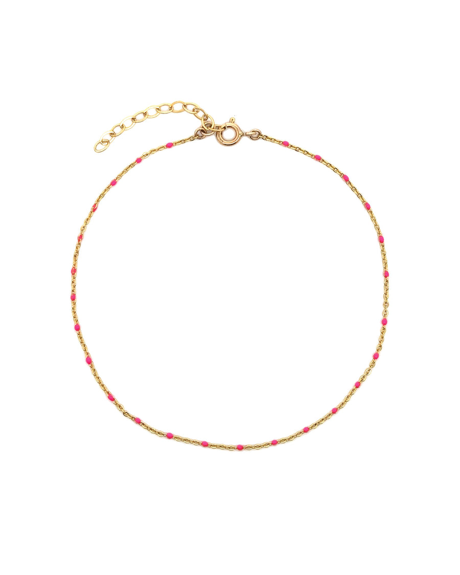 Enamel Chain Anklet 14k Gold Filled, Hot Pink Enamel