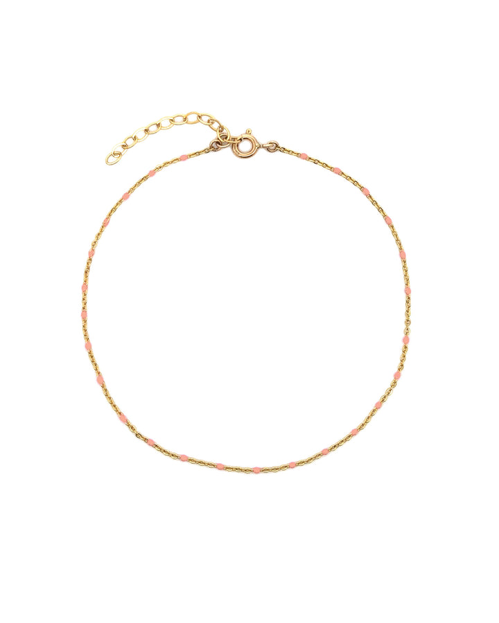 Enamel Chain Anklet 14k Gold Filled, Pink Enamel