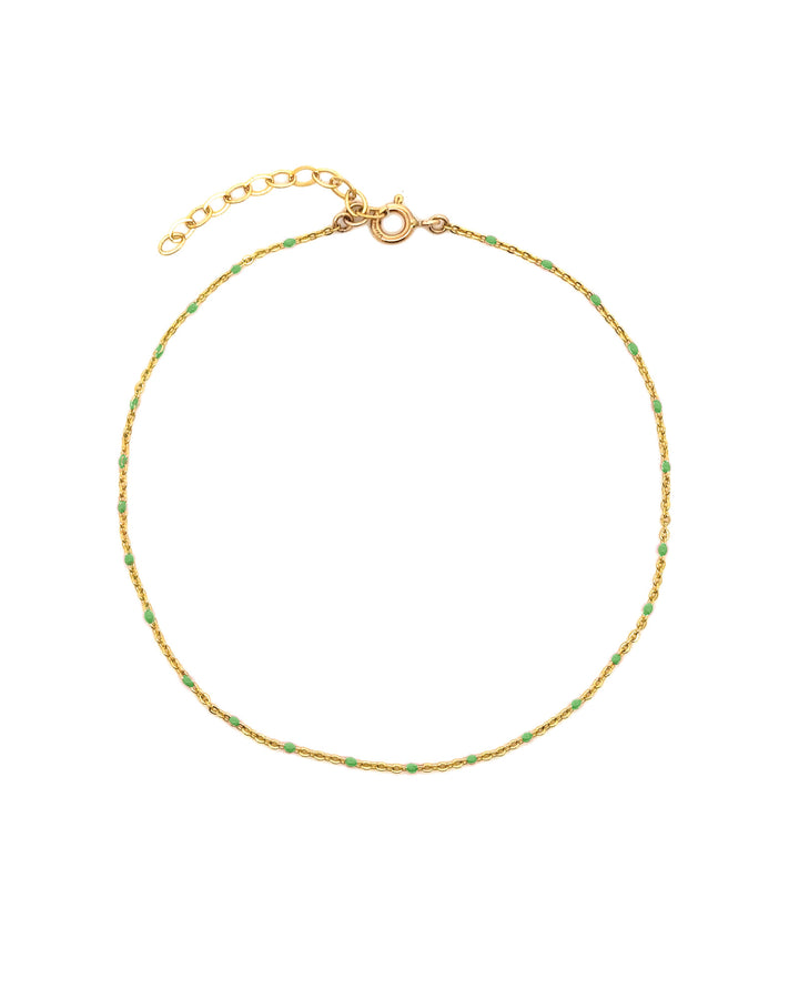 Enamel Chain Anklet 14k Gold Filled, Green Enamel