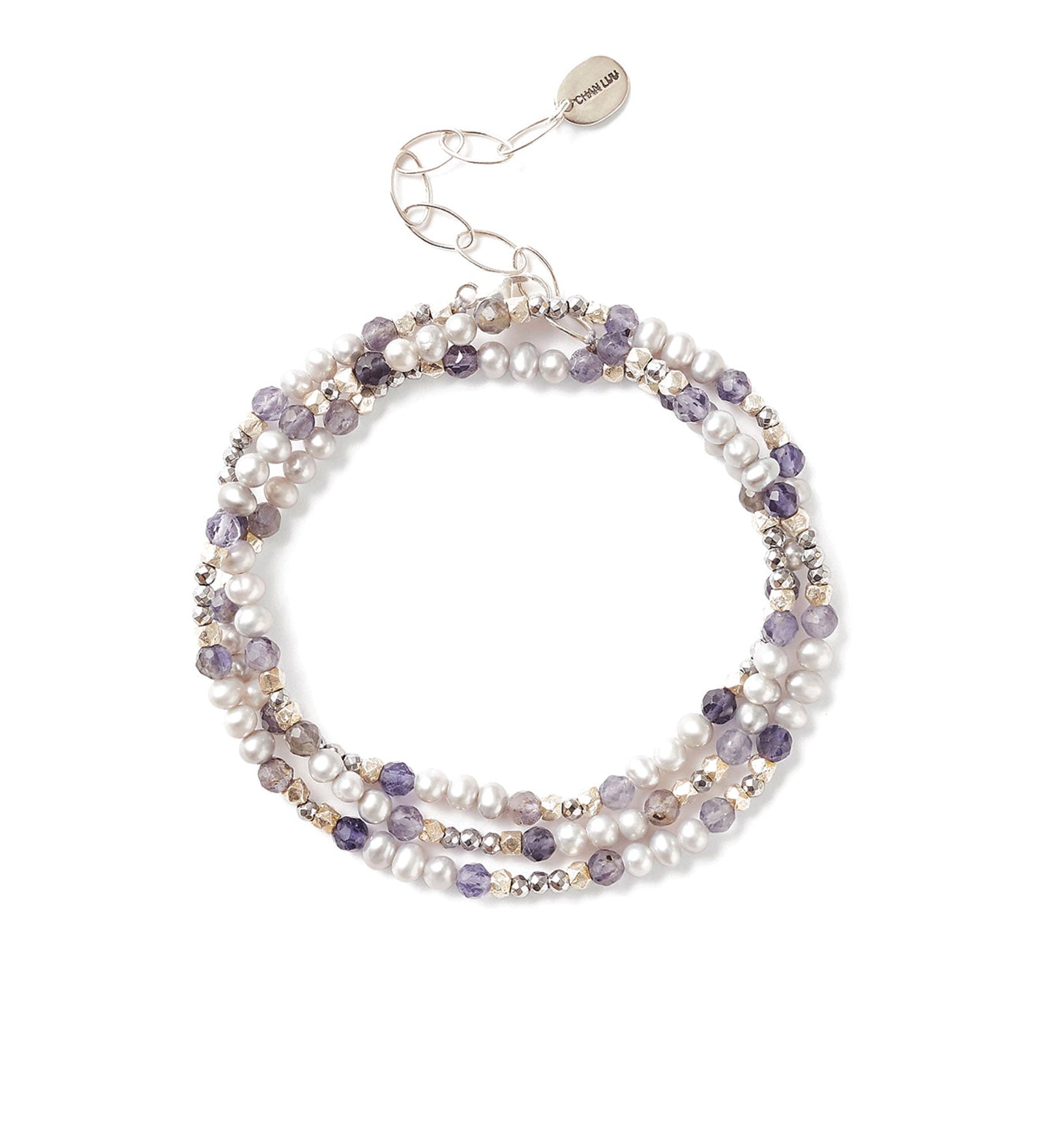 Chan Luu-Pearl Step Naked Wrap Bracelet-Bracelets-Sterling Silver, Grey Pearl, Iolite-Blue Ruby Jewellery-Vancouver Canada