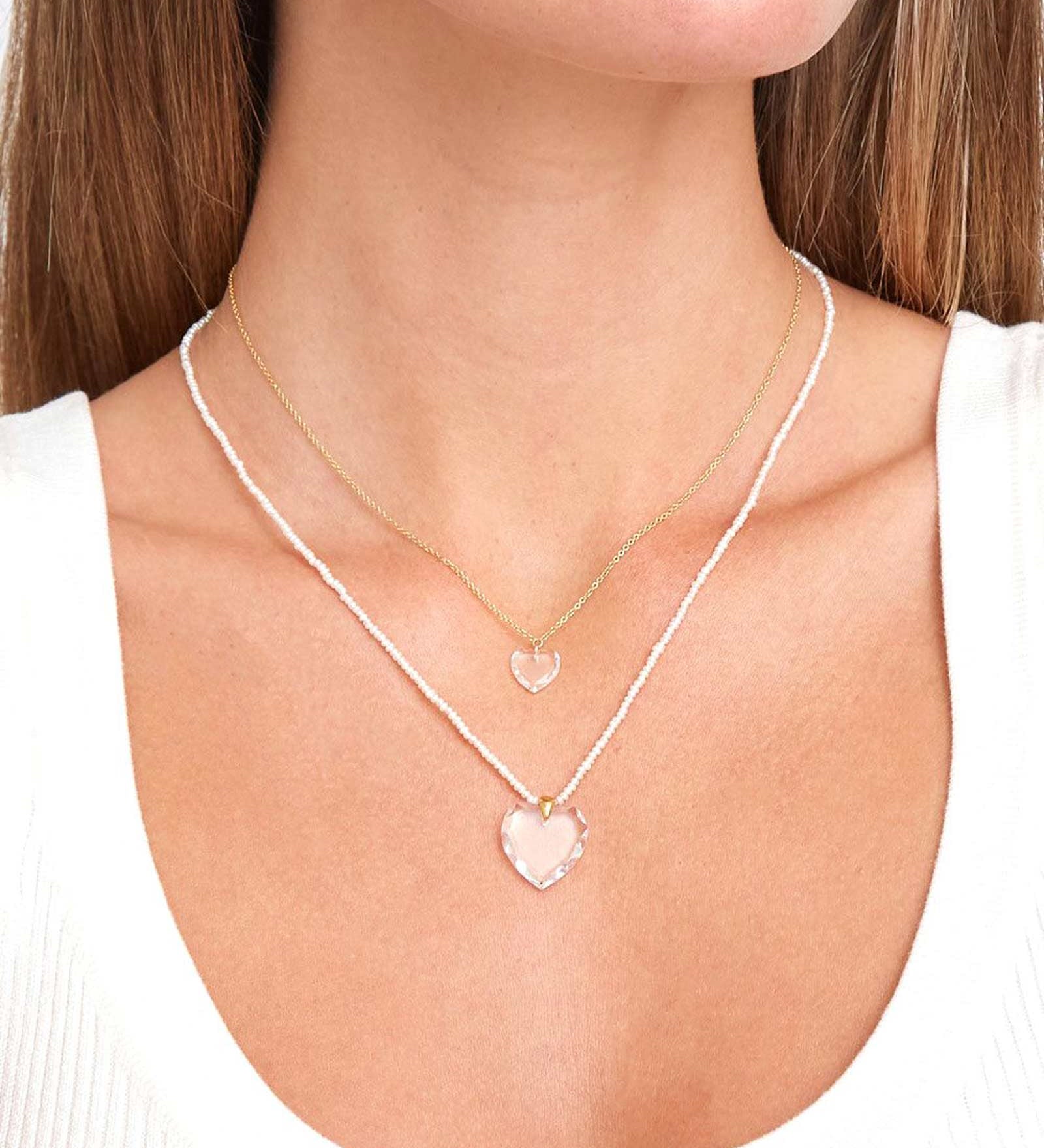 Chan Luu-Crystal Heart Pearl Necklace-Necklaces-18k Gold Vermeil, Crystal-Blue Ruby Jewellery-Vancouver Canada