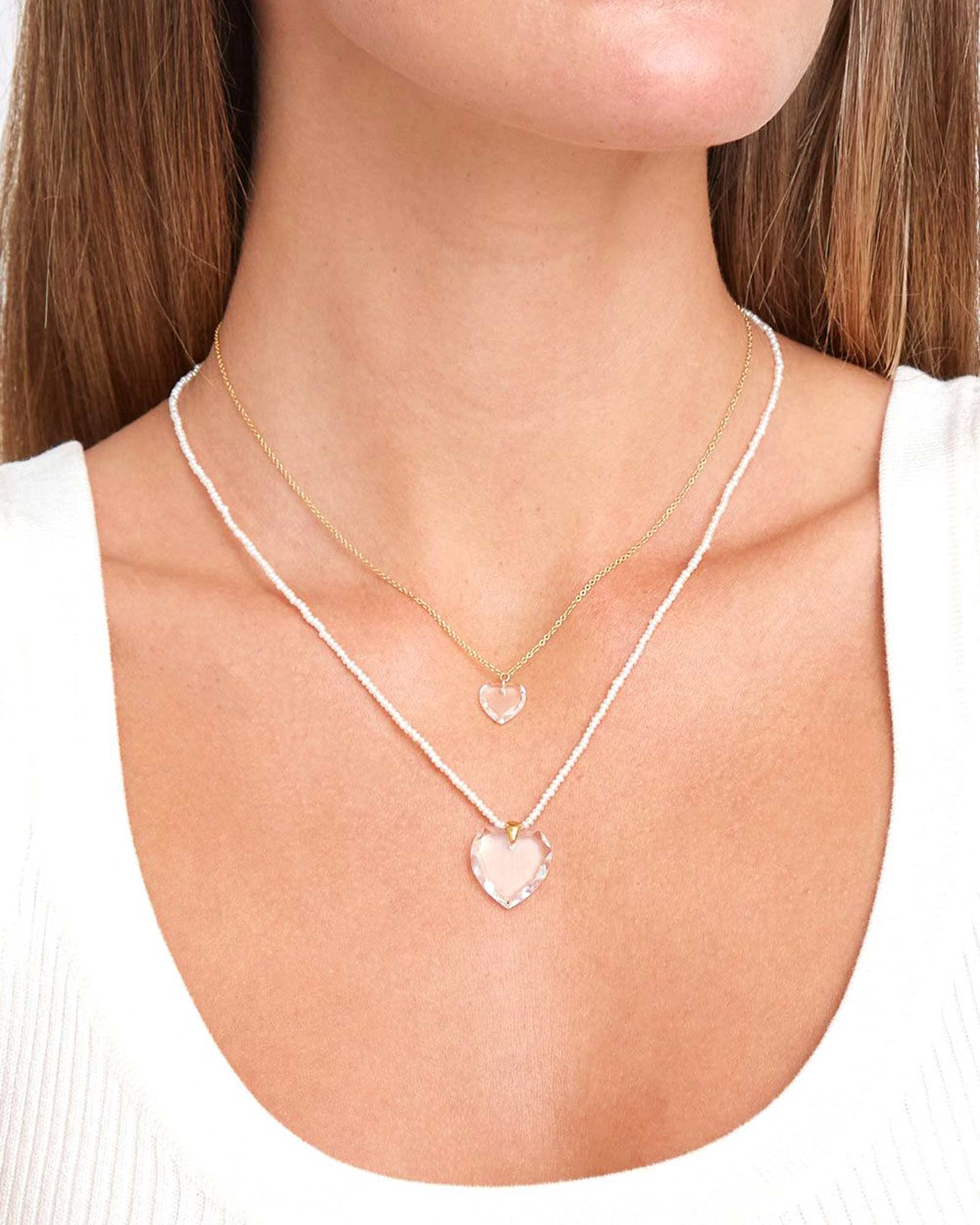 Chan Luu-Crystal Heart Pearl Necklace-Necklaces-18k Gold Vermeil, Crystal-Blue Ruby Jewellery-Vancouver Canada