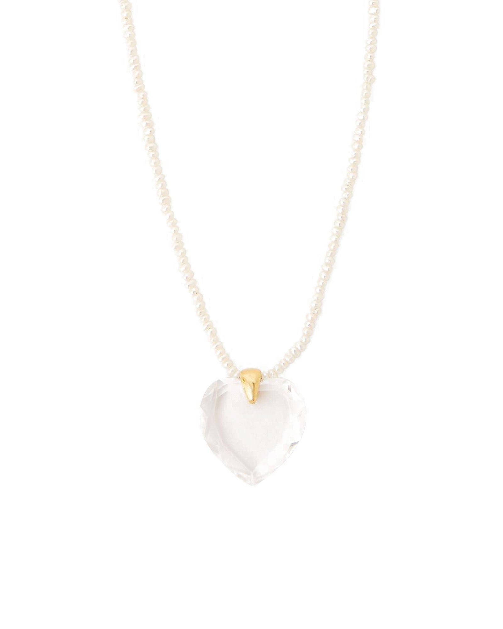 Chan Luu-Crystal Heart Pearl Necklace-Necklaces-18k Gold Vermeil, Crystal-Blue Ruby Jewellery-Vancouver Canada