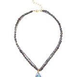 2 Row Stone + Pearl Drop Necklace 18k Gold Vermeil, Iolite