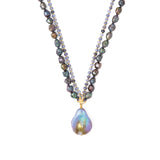 2 Row Stone + Pearl Drop Necklace 18k Gold Vermeil, Iolite