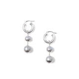 Silver Dipped Tiered Hoop Earrings Sterling Silver, Grey Pearl