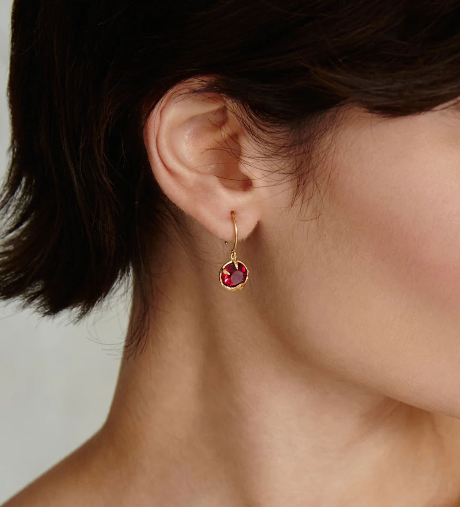 July Birthstone Earrings 18k Gold Vermeil, Ruby Crystal