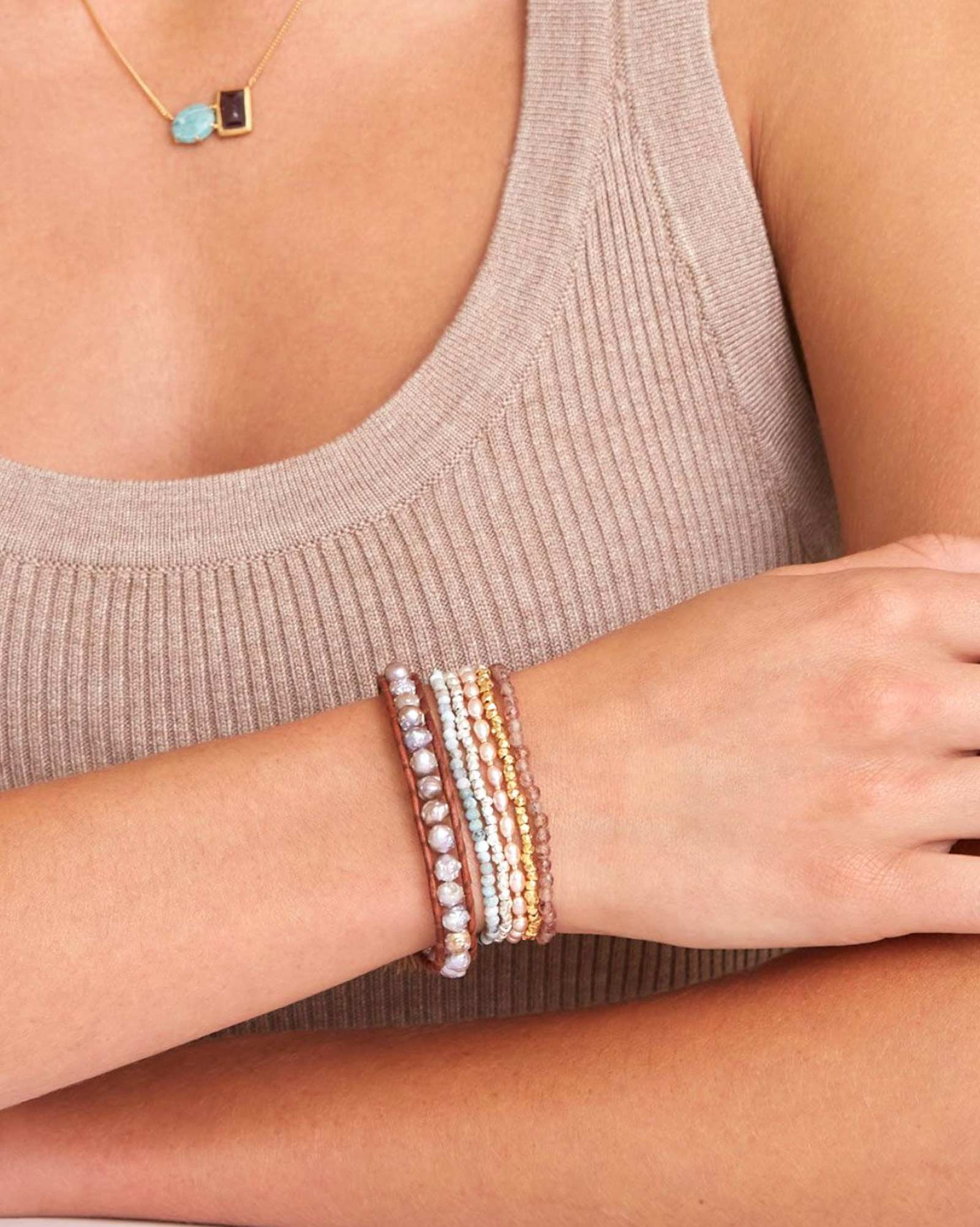 Chan Luu-1 Wrap Pearl Bracelet-Bracelets-Sterling Silver, Grey Pearl-Blue Ruby Jewellery-Vancouver Canada