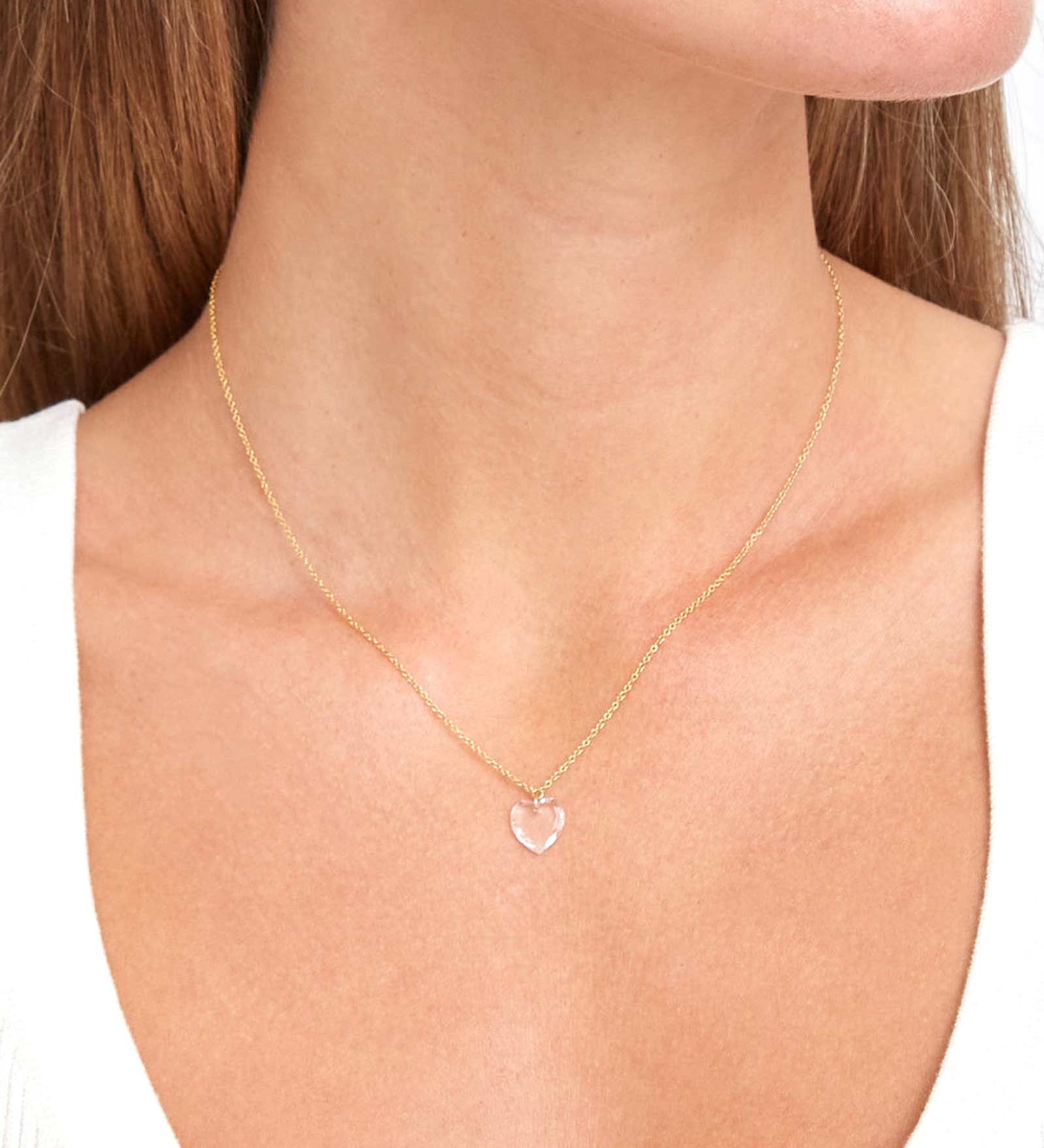 Crystal Heart Chain Necklace 18k Gold Vermeil, Crystal