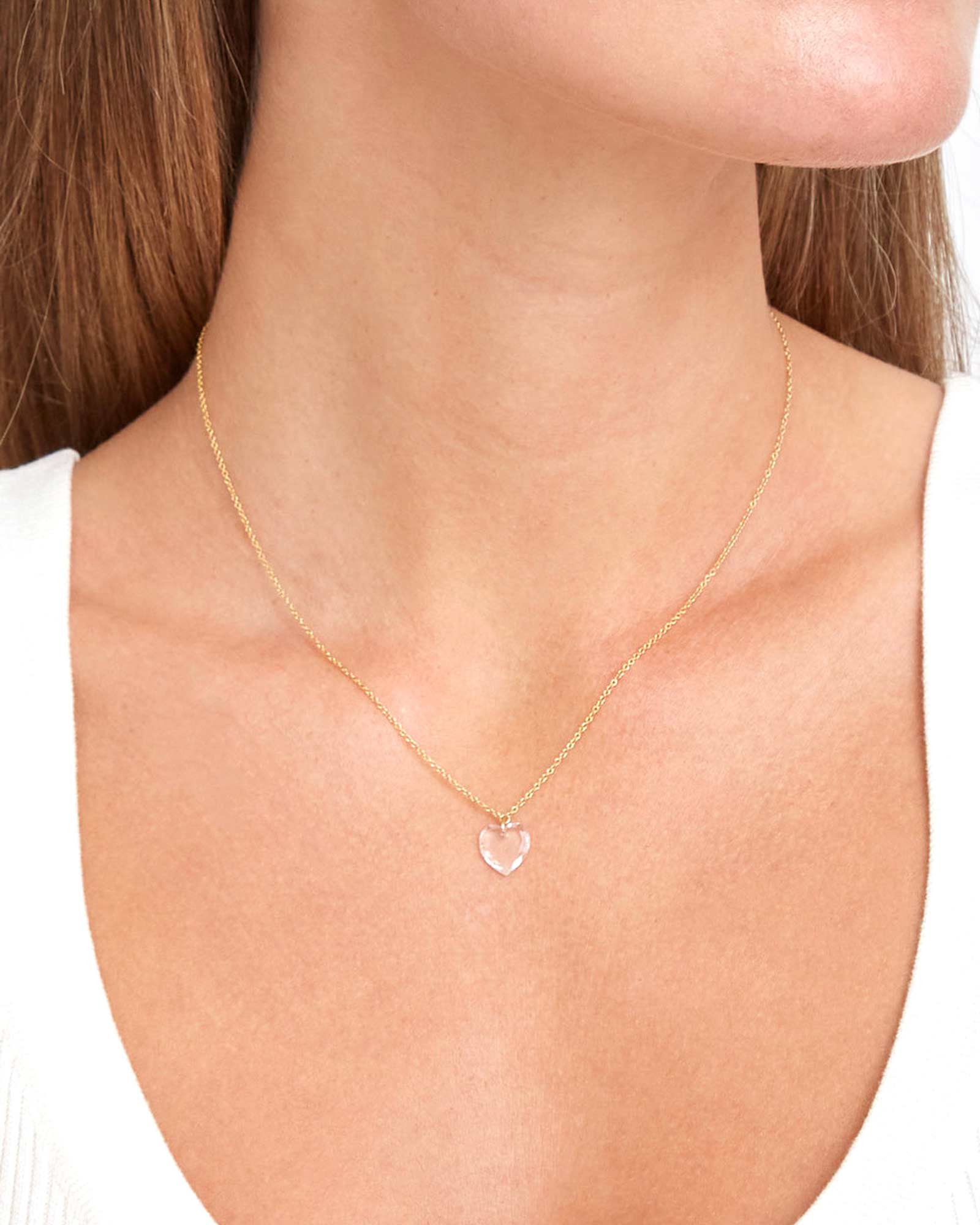 Crystal Heart Chain Necklace 18k Gold Vermeil, Crystal