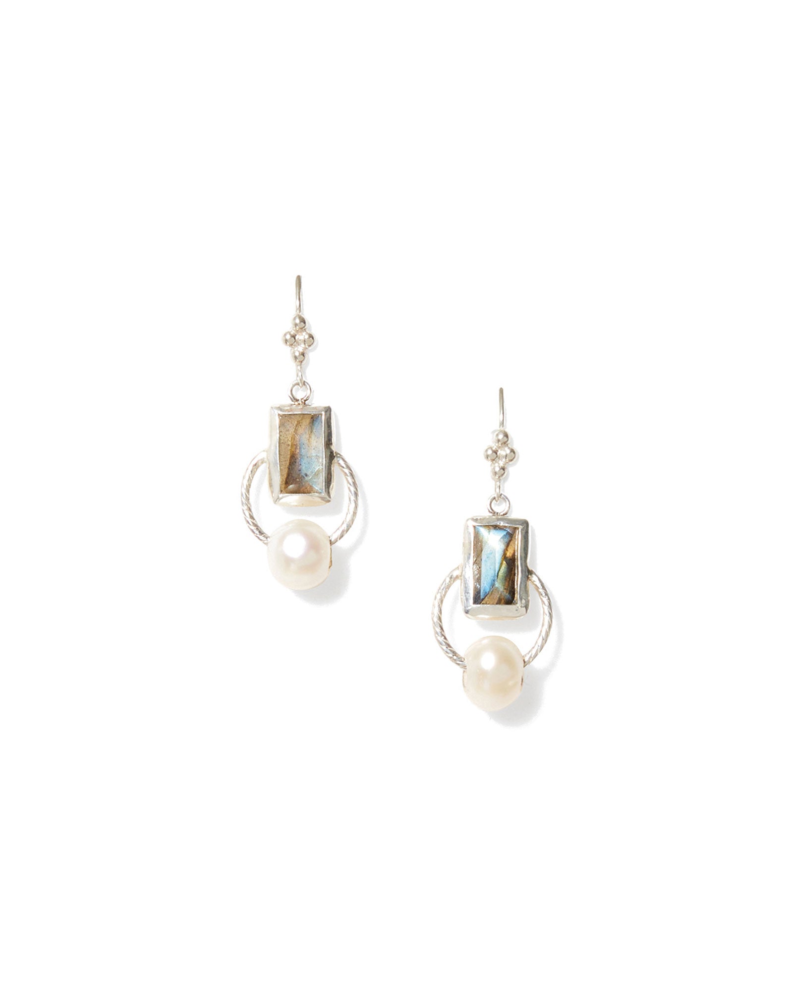 Halo Drop Earrings Sterling Silver, White Pearl