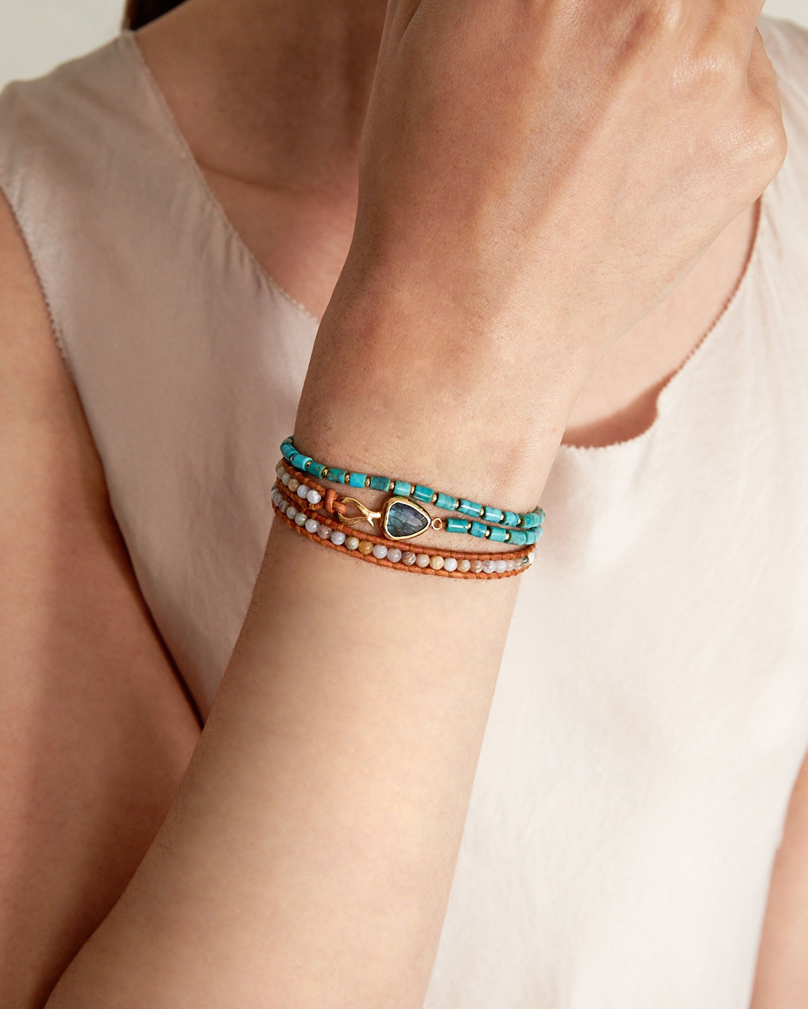 Rahel Triple Wrap Bracelet 18k Gold Vermeil, Turquoise