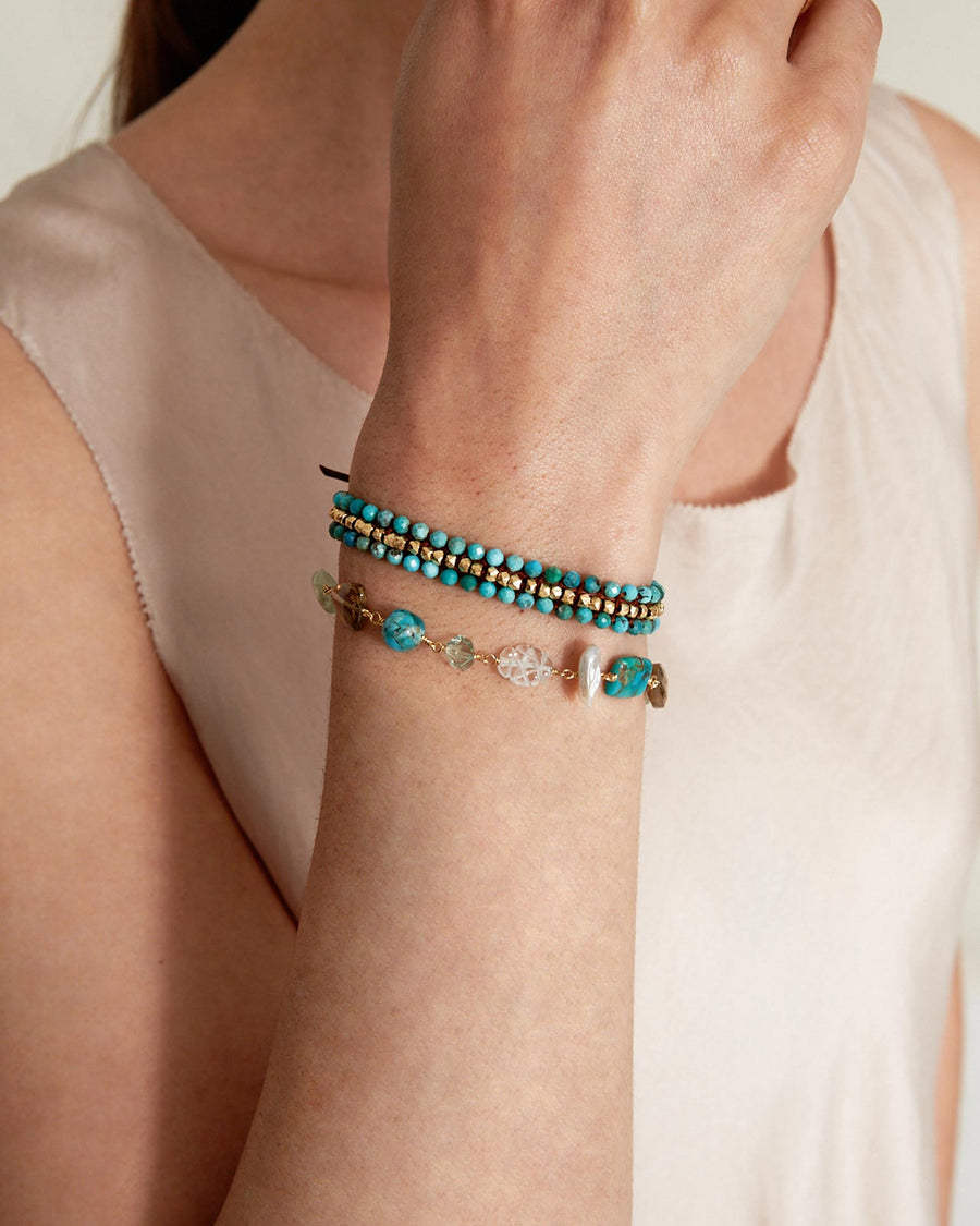 Chan Luu-Koa Cuff Wrap Bracelet-Bracelets-18k Gold Vermeil, Turquoise-Blue Ruby Jewellery-Vancouver Canada