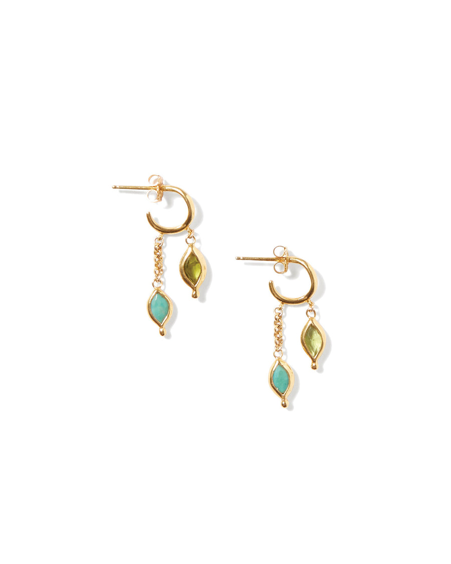 2 Marquise Drop Hoops 18k Gold Vermeil, Turquoise